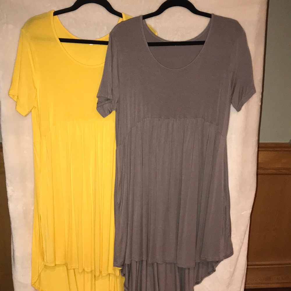 2 Women’s Summer Dresses with Side Pockets - Size XXL Yellow & Gray